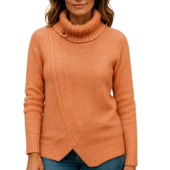 NORTHERN REFLECTIONS Peach Slub Knit Sweater Turtleneck Split Hem Coastal S - Picture 1 of 12